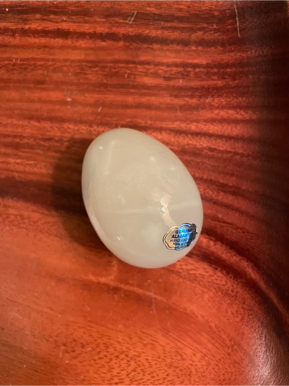 Vintage Italian Alabaster Egg Blue Hand Carved Genuine Stone Made In Italy Decor